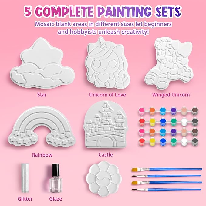 Unicorn Stepping Stones Painting Kits For Kids, Toddler Outdoor Arts And Crafts Garden Decoration Supplies, Paint Craft Kits For Kids Ages 4 5 6 7 8 9 10 + Year Old Boys Girls Birthday Easter Gifts