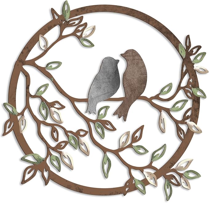 Ferraycle Metal Wall Art Bird on Tree Branch Silhouette Bird Art Decor for Living Room Garden Bedroom Office Home Wall Housewarming Party Decor(Dark Color)