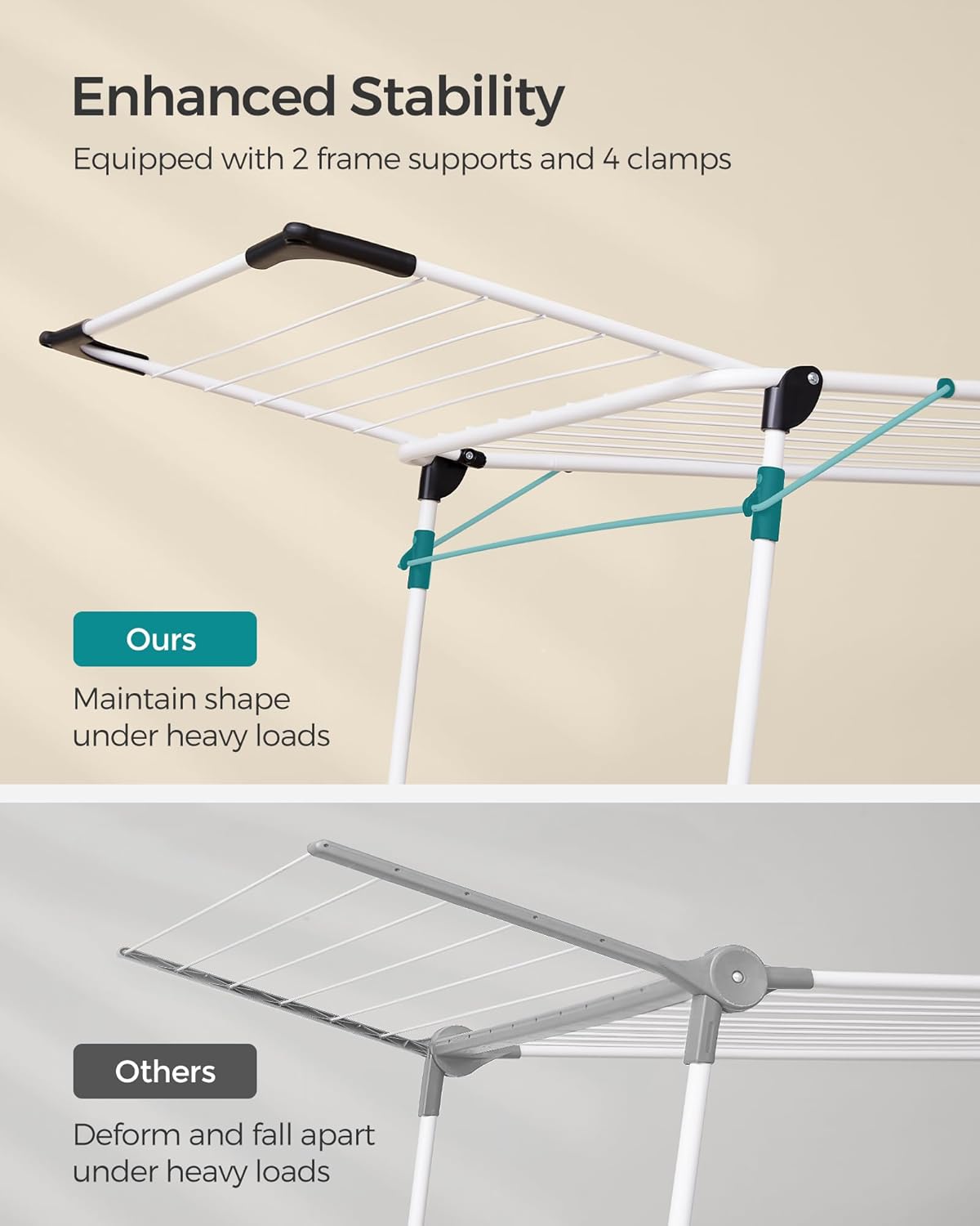SONGMICS Clothes Drying Rack Foldable, Gullwing Laundry Drying Rack, Space-Saving, 22.2 x 68.1 x 38 Inches, Sock Clips, Metal Structure, for Clothes, Towels, Linens, Indoor, Outdoor White ULLR518W01 - NestledHome