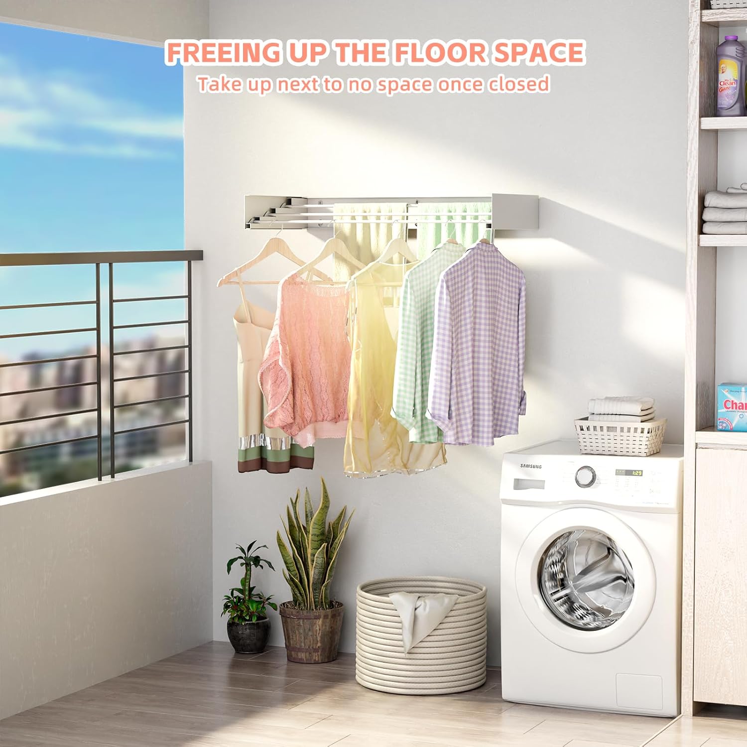 Wall Mounted Drying Rack for Laundry 19.8'', Folding Drying Rack Clothing Wall Mount with 3 Rods, Space Saving for Indoor Outdoor Bathroom Balcony (White, 19.8'') - NestledHome