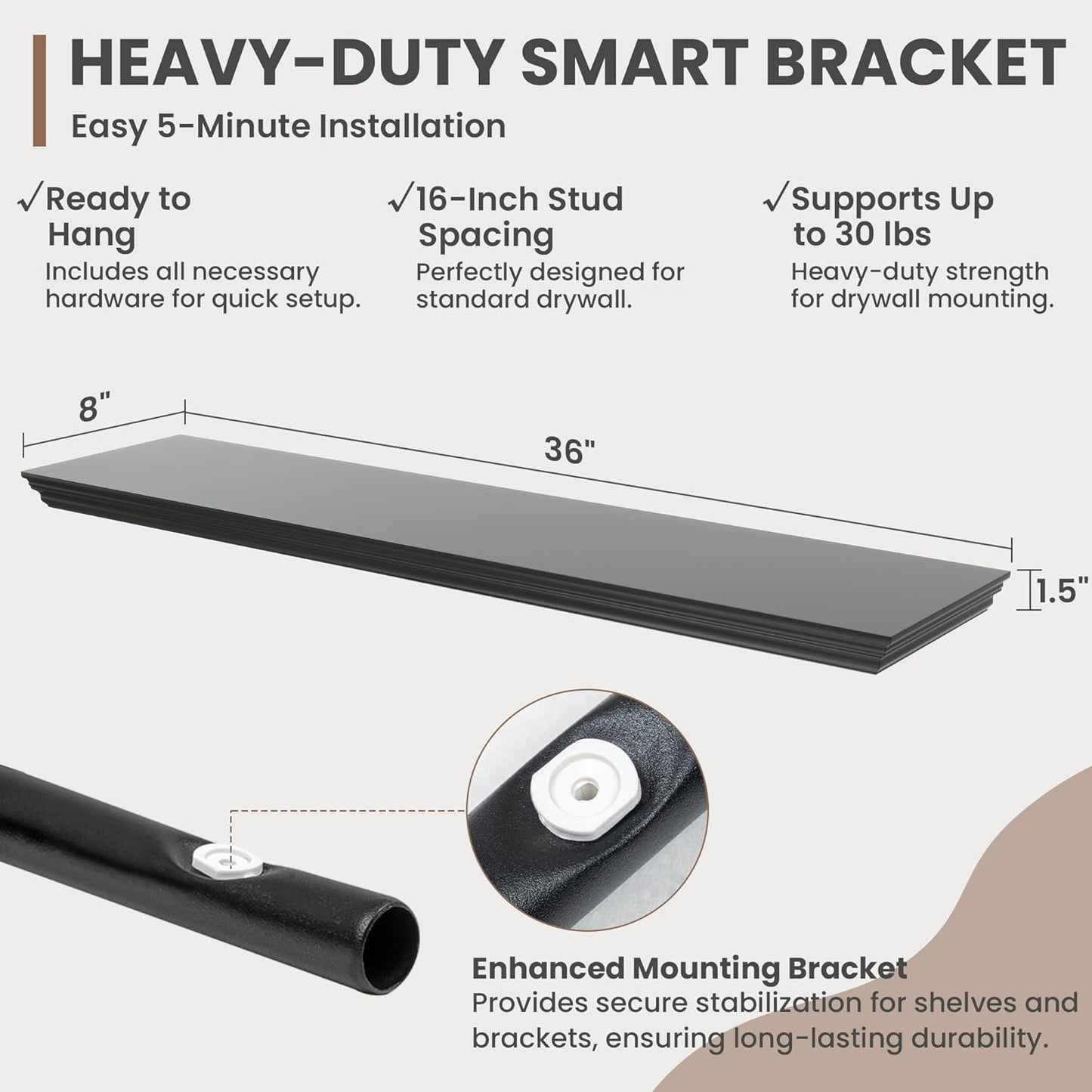 Floating Shelves for Wall, 36 Inch Long Wall Mounted Black Hanging Shelf for Kitchen, Living Room, Office, Bedroom, Bathroom, Retro Vintage Wood Bookshelf for House Decor - NestledHome