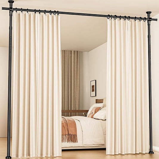 Room Divider No Drilling Curtain Rod Wall Divider for Room Separation, 4-10ft(H) 28-70inch(W) Adjustable,Heavy Duty Floor to Ceiling Portable Hanging Wall Divider for Space Partitions,Black