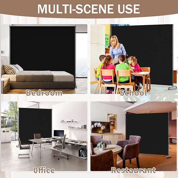 Single Panel Room Divider/Privacy Screen with Caster Wheels and Brakes - Stylish and Versatile Partition for Home,Office,School and Restauran (Black, 6FT*6FT)