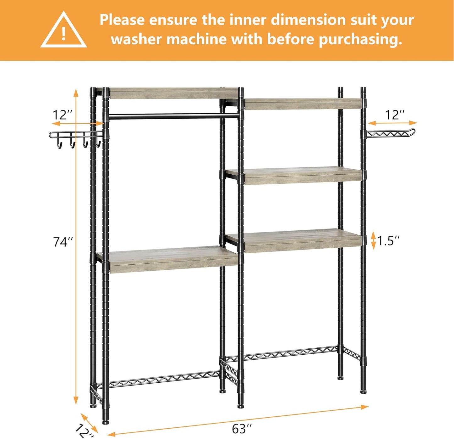 Double Row Over Washer and Dryer Storage Shelves, Laundry Room Organization and Storage, Heavy Duty Laundry Room Shelves, with Adjustable Height, 5-Tier - NestledHome