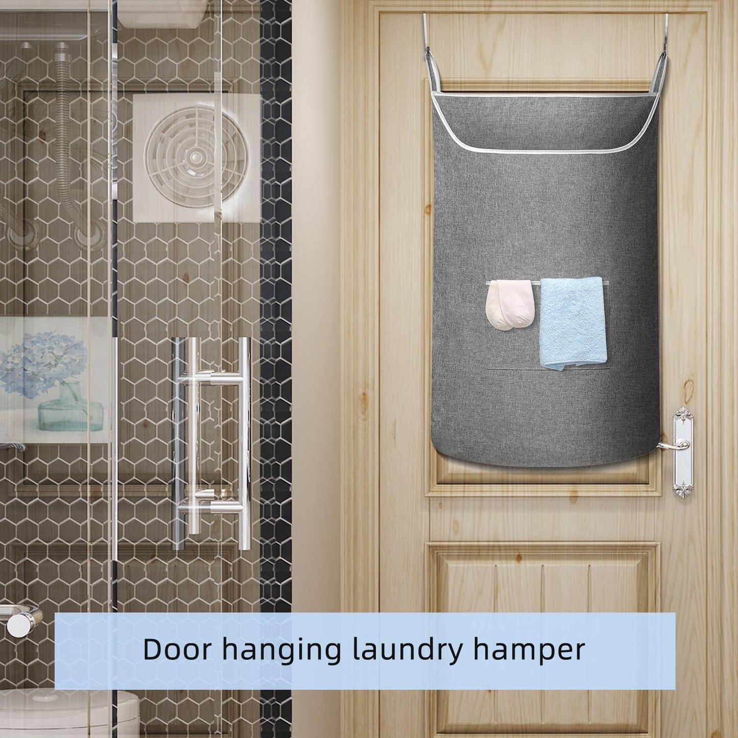 X-Large Hanging Laundry Hamper Bag, Door Hanging Hamper with Front Pocket Dirty Clothes Hanging Laundry Bag Large Size 35X22 inch Door Laundry Basket (Grey) - NestledHome