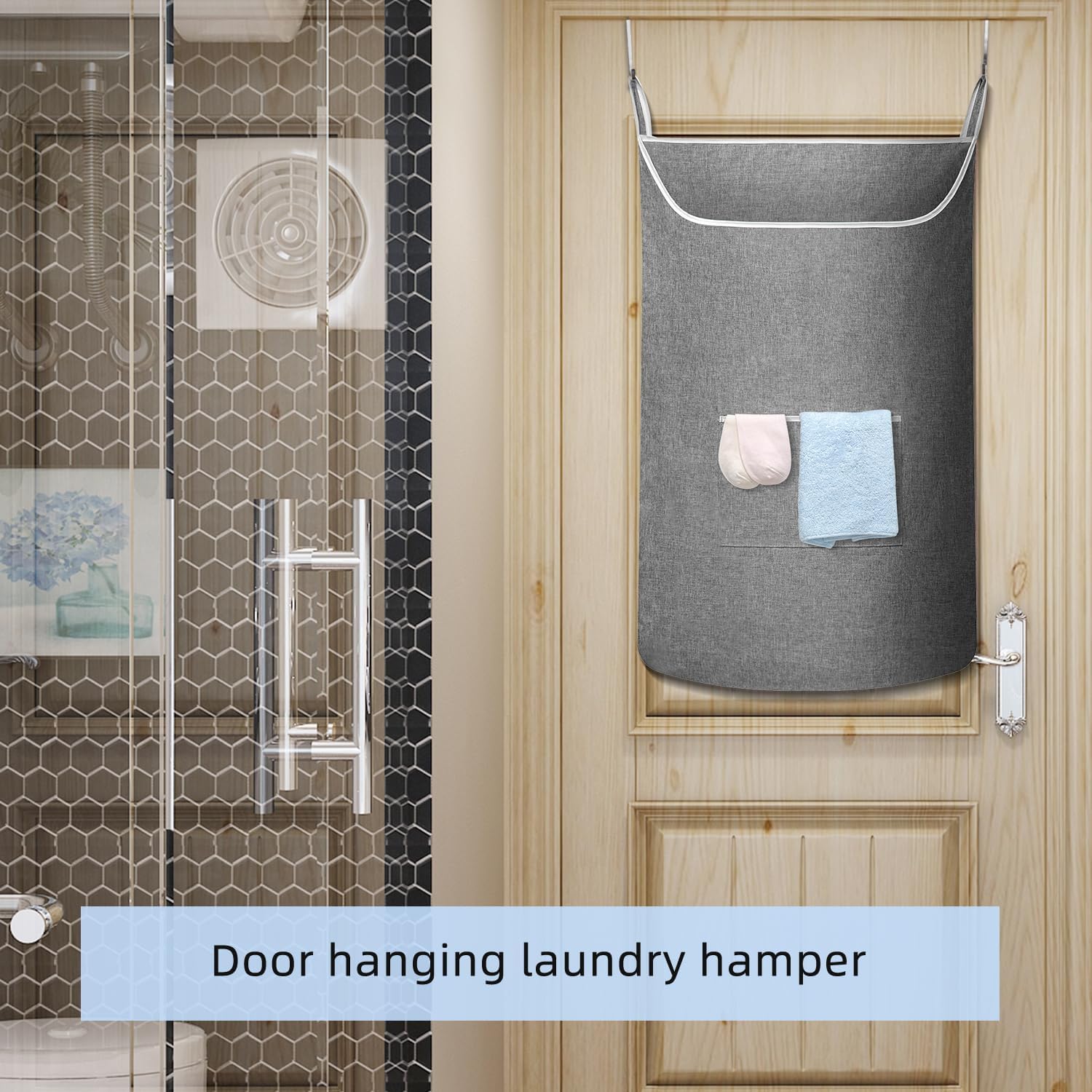 X-Large Hanging Laundry Hamper Bag, Door Hanging Hamper with Front Pocket Dirty Clothes Hanging Laundry Bag Large Size 35X22 inch Door Laundry Basket (Grey) - NestledHome