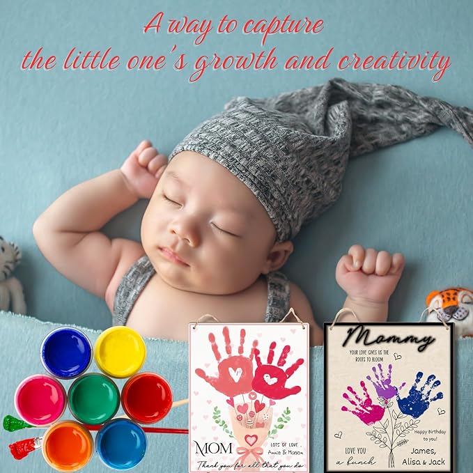 Pink Floral Bouquet DIY Baby's First Mothers Day Handprint Making Sign, Mother's Day Handprint Hanging, Mothers Day Birthday Gift from Kids Toddler Baby Gift for Mom Grandma, Children Toddler Keepsake