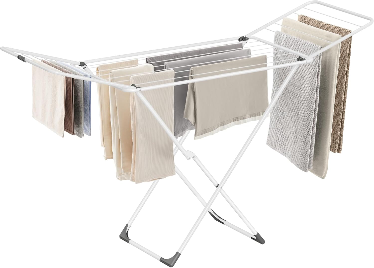 SONGMICS Clothes Drying Rack, Metal Laundry Drying Rack, Foldable, Space-Saving, Free-Standing Airer, with 2 Gullwings, Indoor Outdoor Use, Bed Linen Clothing, White ULLR540W01 - NestledHome