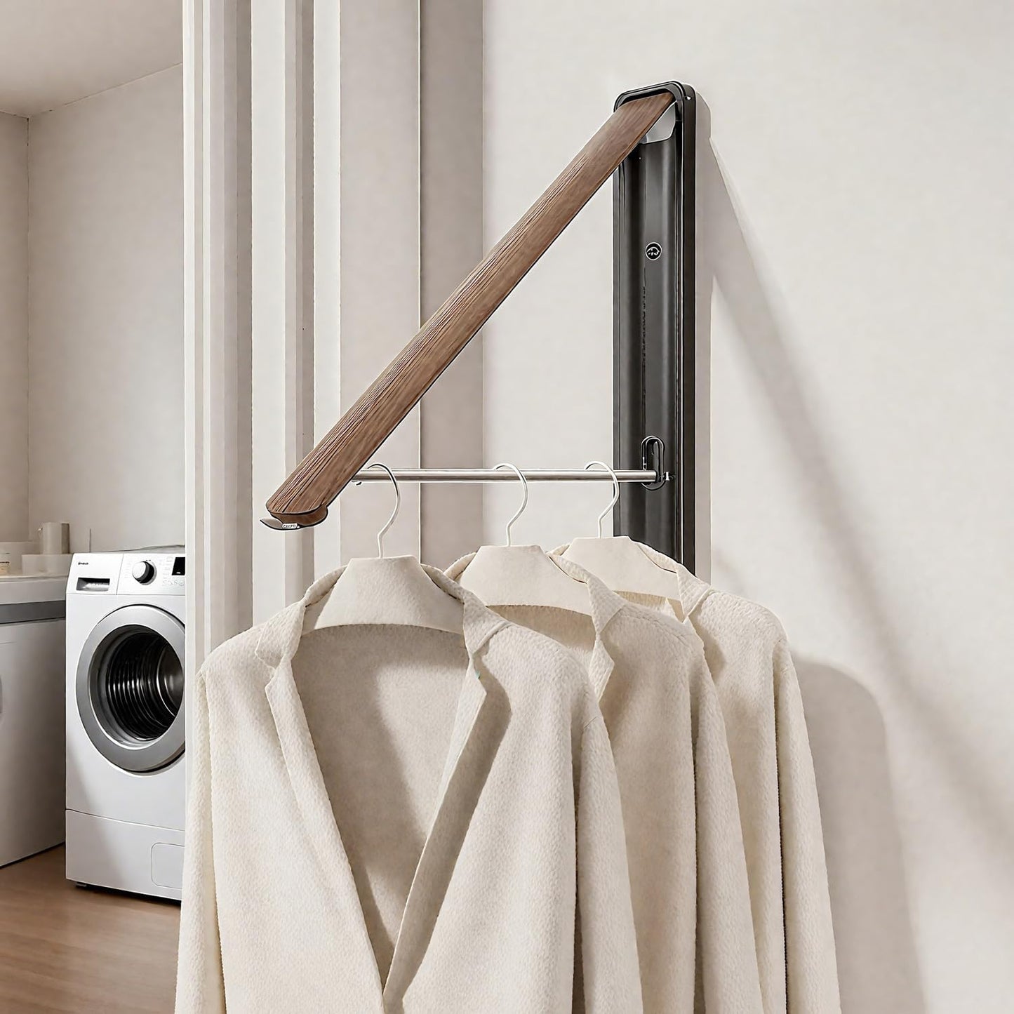 Wall Drying Rack Clothing - Retractable & Foldable Clothes Drying Rack Wall Mounted for Laundry Room Organization | Laundry Room Hanging Rack for Dorm, Closet, Balcony & Indoor/Outdoor Use - NestledHome