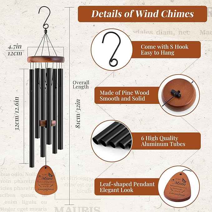JOBOSI Mother's Bouquet Memorial Wind Chime with Black Tube Decorative Gift,Indoor/Outdoor Decorative Gift, Perfect for Mothers, Ladies, and Grandma