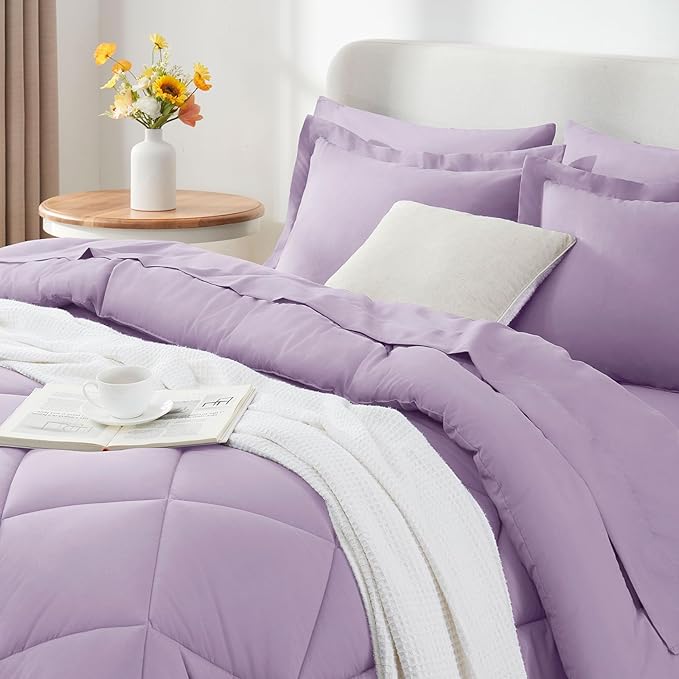 CozyLux Full Size Comforter Sets Light Purple - 7 Pieces Lavender Bed in a Bag Full, Luxury Soft Bed Set for All Seasons, Bedding Set with Down Alternative Comforter, Sheets, Pillowcases & Shams