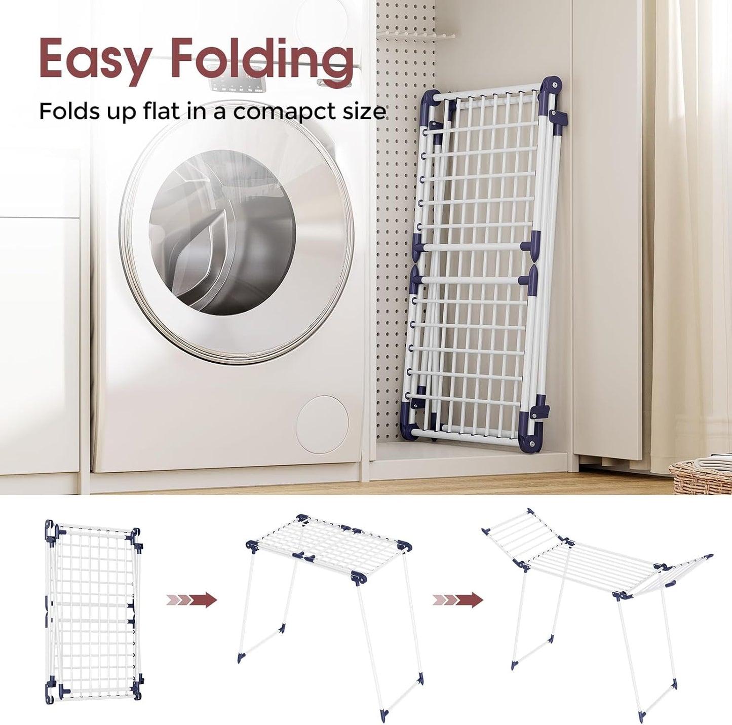 APEXCHASER Clothes Drying Rack Foldable, Large Drying Rack Clothing, Winged Laundry Rack Folding Indoor Outdoor, Metal Clothes Airer for Bedding Towel Sweater Heavy Duty, 68.9" X 22" X 39.3", White - NestledHome