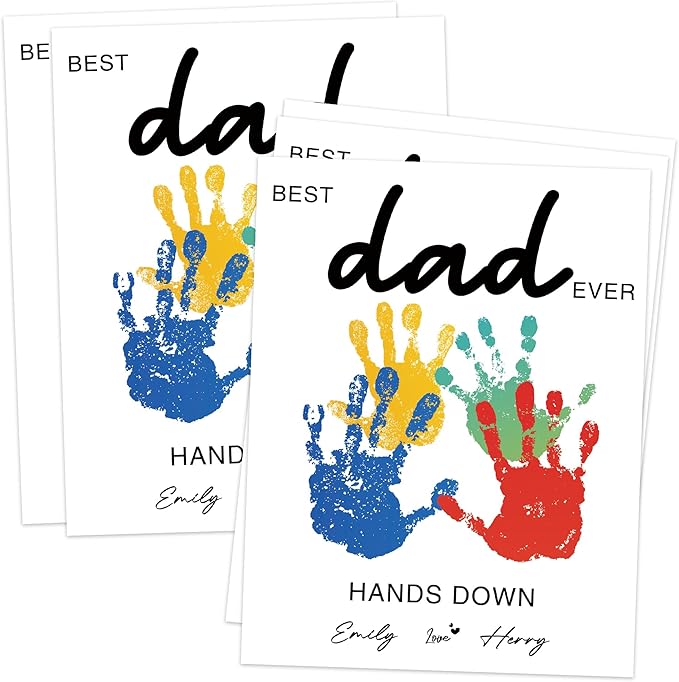 NZSXU Best Dad Ever Handprint Art Craft Kit Birthday Gift for Dad from Daughter Son, 10pcs DIY Baby Hand and Foot Print Greeting Cards, Fathers Day Crafts for Home Party Activities, Family Keepsake