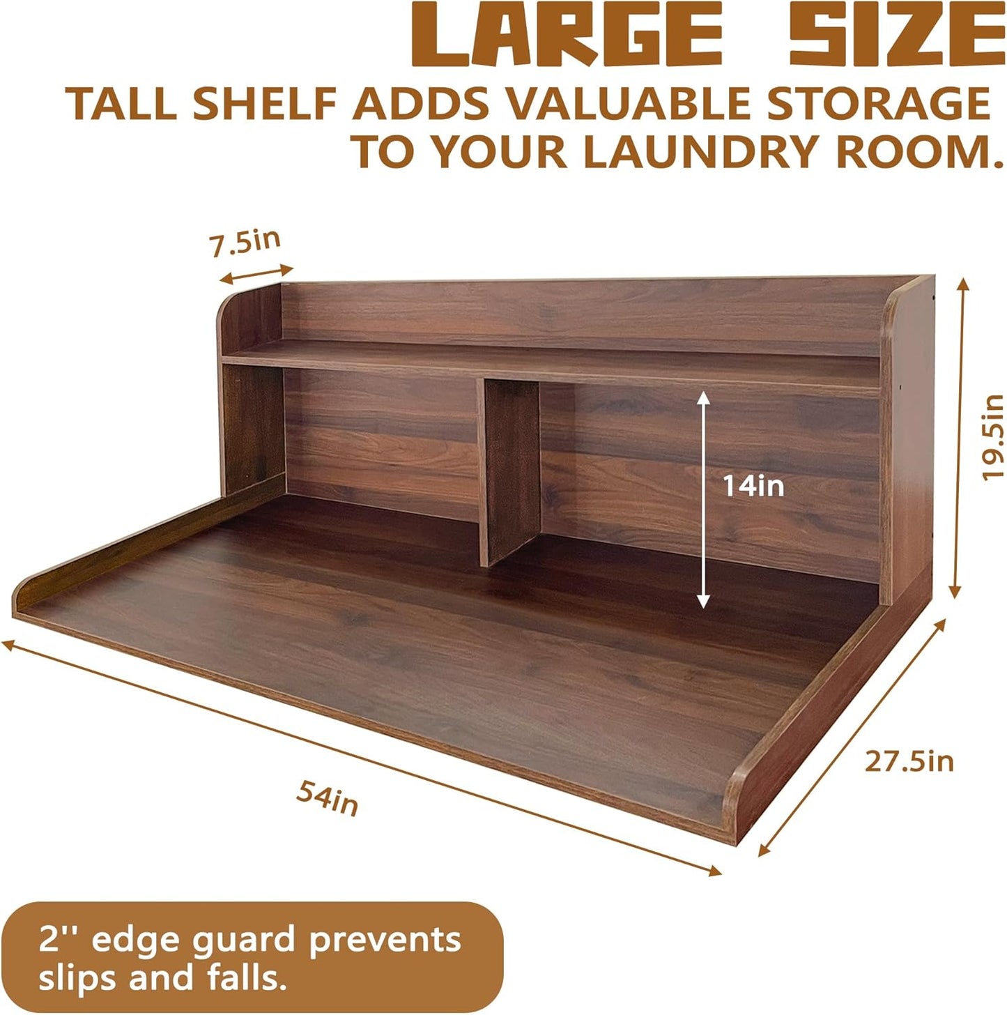 Royxen 2-Tier Washer Dryer Countertop,19.5" H Wood Washer and Dryer Topper with Shelf,Laundry Countertop Over Washer and Dryer, Universal Fit for Laundry Room Organization (Walunt, 54" WX27.5 D) - NestledHome