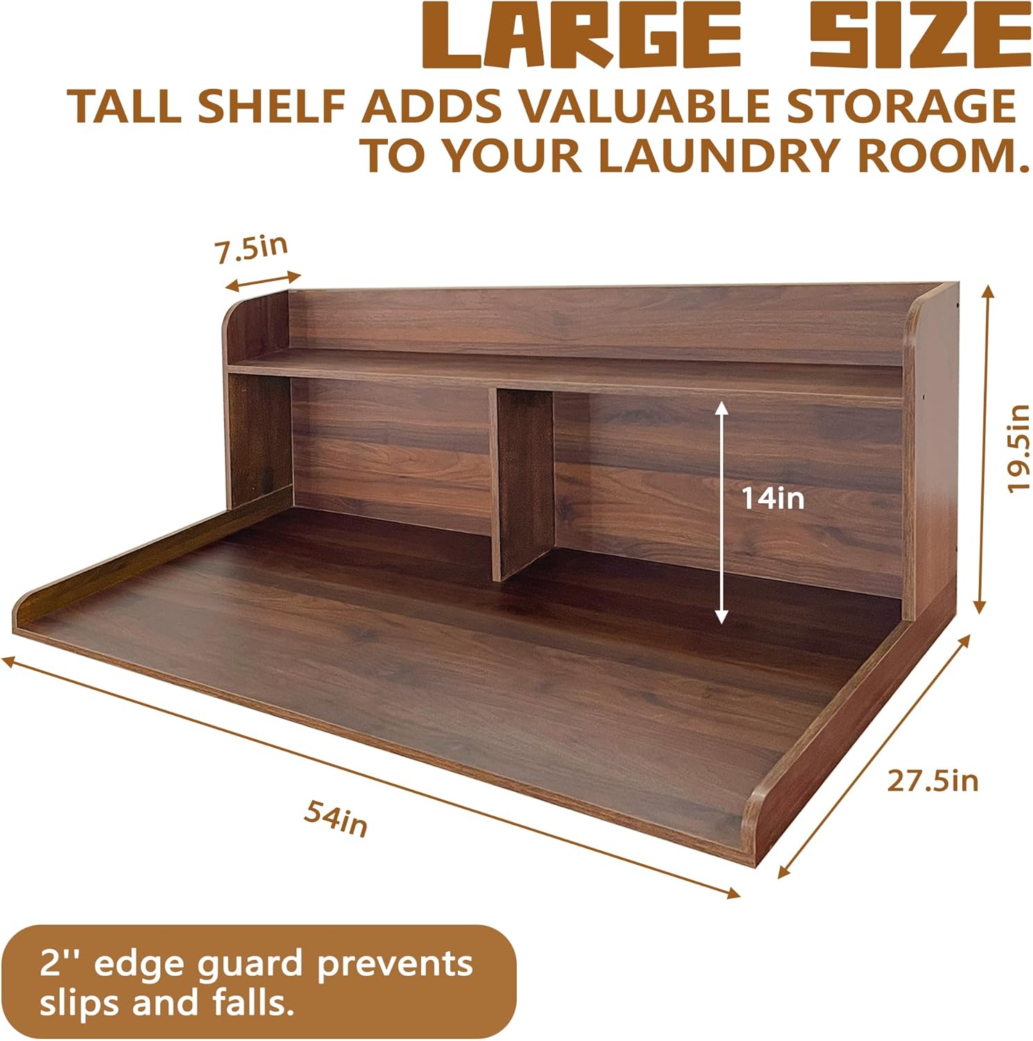Royxen 2-Tier Washer Dryer Countertop,19.5" H Wood Washer and Dryer Topper with Shelf,Laundry Countertop Over Washer and Dryer, Universal Fit for Laundry Room Organization (Walunt, 54" WX27.5 D) - NestledHome