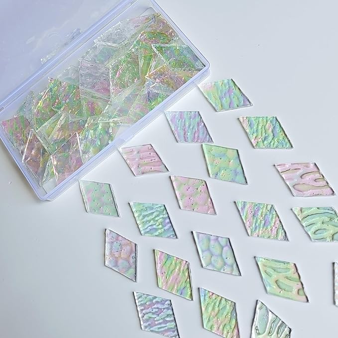 60 Pieces 1 Inch Each Side Diamond Shape(White Clear Iridescent) Stained Glass for DIY Crafts, Precut Mosaic Tiles Bulk - Mosaic Kits, Windows, Art Projects - Stained Glass Pieces for Beginners
