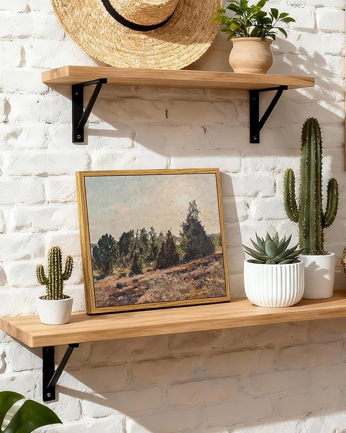 InSimSea Framed Canvas Wall Art, Vintage Pine Landscape Art for Living Room Hallway Shelf, 10x8in, Impressionist Pastoral Painting, Rustic Farmhouse Cozy Mid Century Small Nature Decor