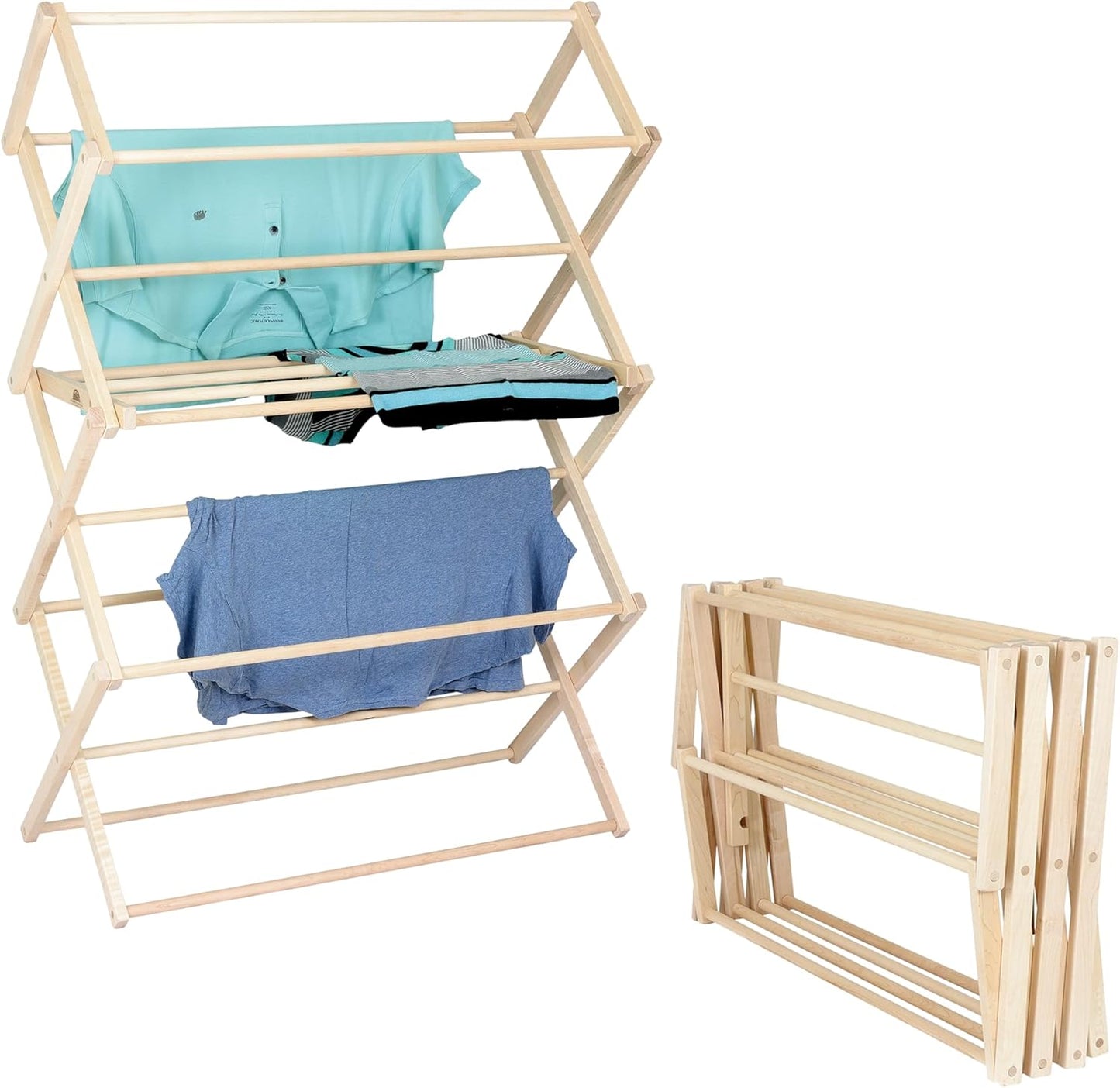 Pennsylvania Woodworks Clothes Drying Rack: Solid Maple Hard Wood Laundry Rack for Sweaters, Blouses, Lingerie & More, Durable Folding Drying Rack, Made in USA, No Assembly Needed, Large - NestledHome