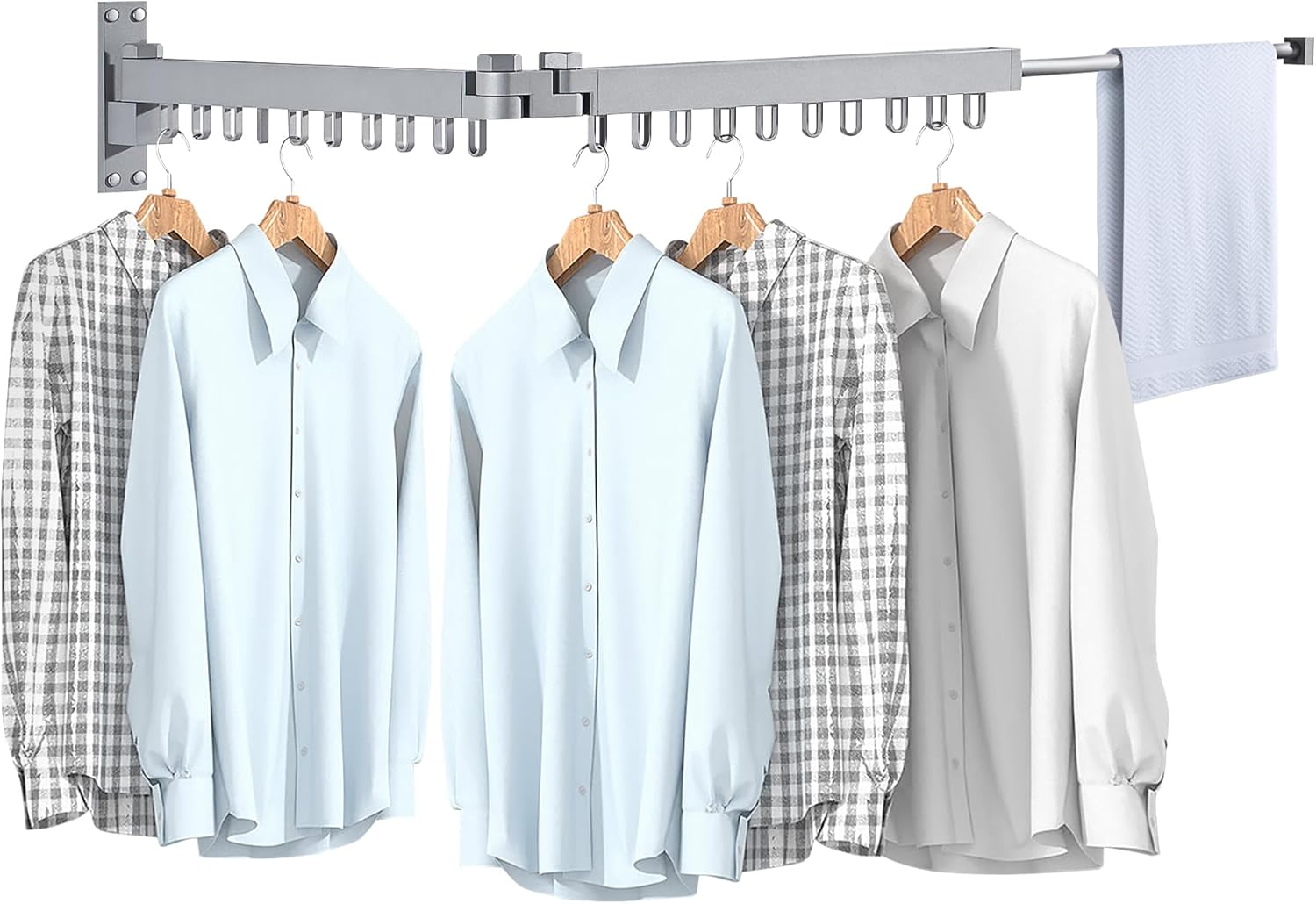 Bakala Clothes Drying Rack, Laundry Drying Rack Foldable, Heavy-Duty Space Saving Hangers, Wall Mounted Clothing Racks for Laundry Room Organization, Folding, Retractable 64" Clothes Dryer (Silver) - NestledHome