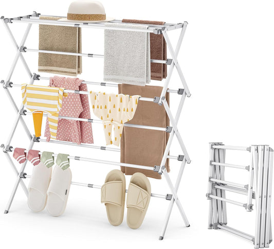 APEXCHASER Drying Rack Clothing, Clothes Drying Rack Foldable, Laundry Drying Rack Expandable, Small Clothe Hanger for Baby Clothes Towels Bibs, Socks, Clothes Airer for Indoor & Outdoor Use, White - NestledHome