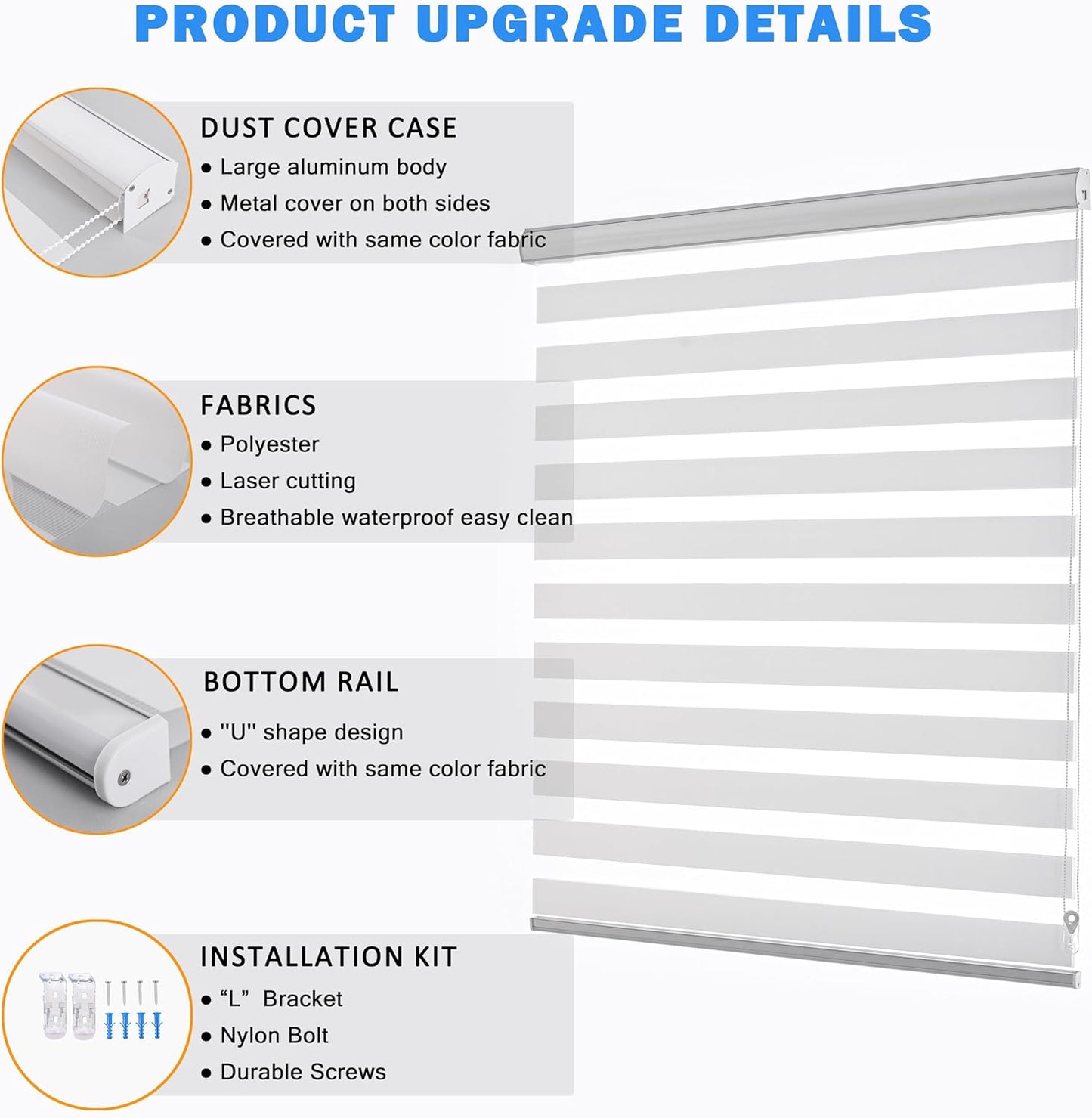 Zebra Blinds for Windows Dual Layer Light Filtering Privacy Free-Stop Sheer Shades Light Control for Indoor Windows Zebra Shades for Living Room(67" W X 72" H, White)