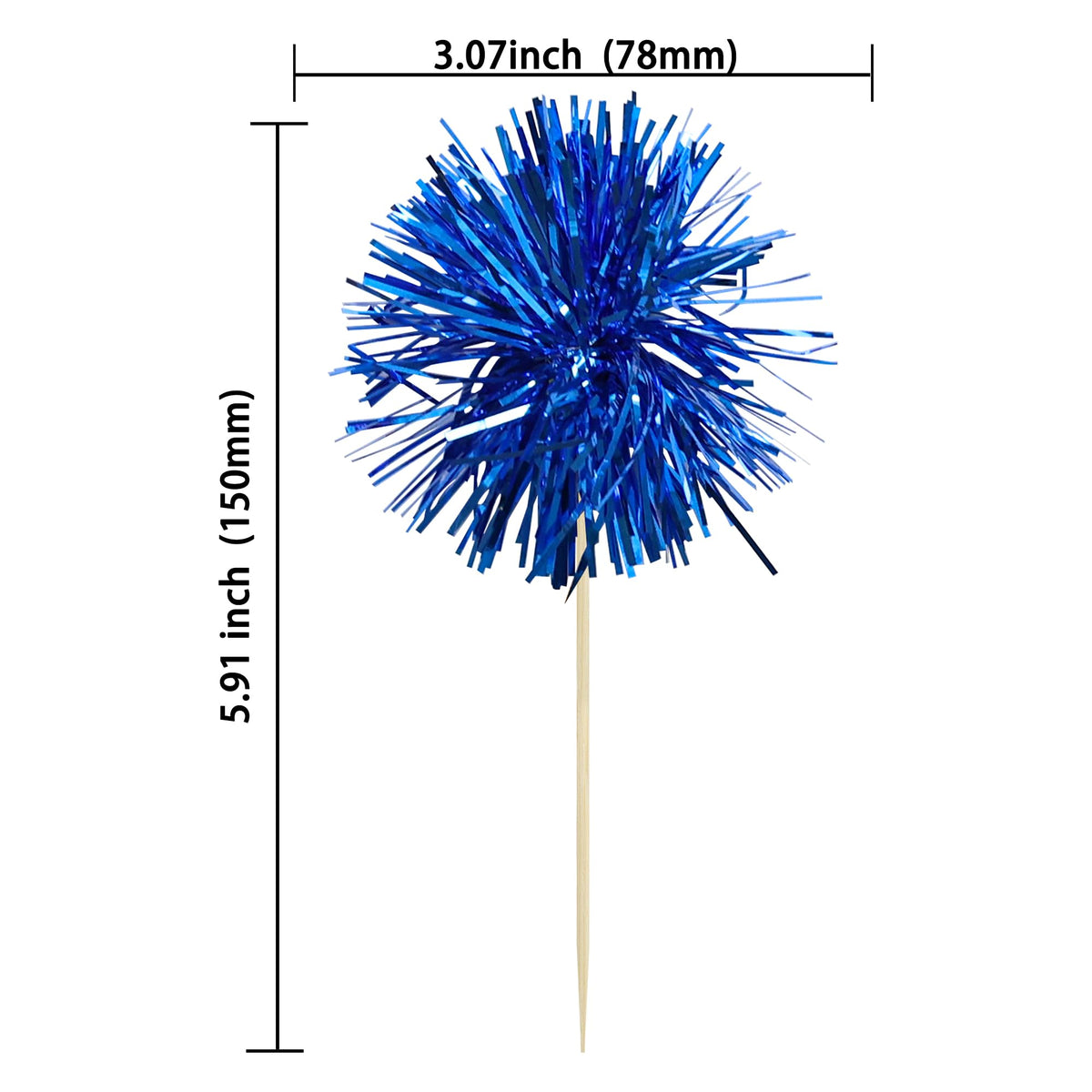 30Pcs Foil Firework Cupcake Toppers Sparkles Fireworks Sticks Birthday Decorations Sparkle Tinsel Cocktail Fruit Toothpick for Birthday Wedding Graduation Party Cake Decorations Blue (30 Count)