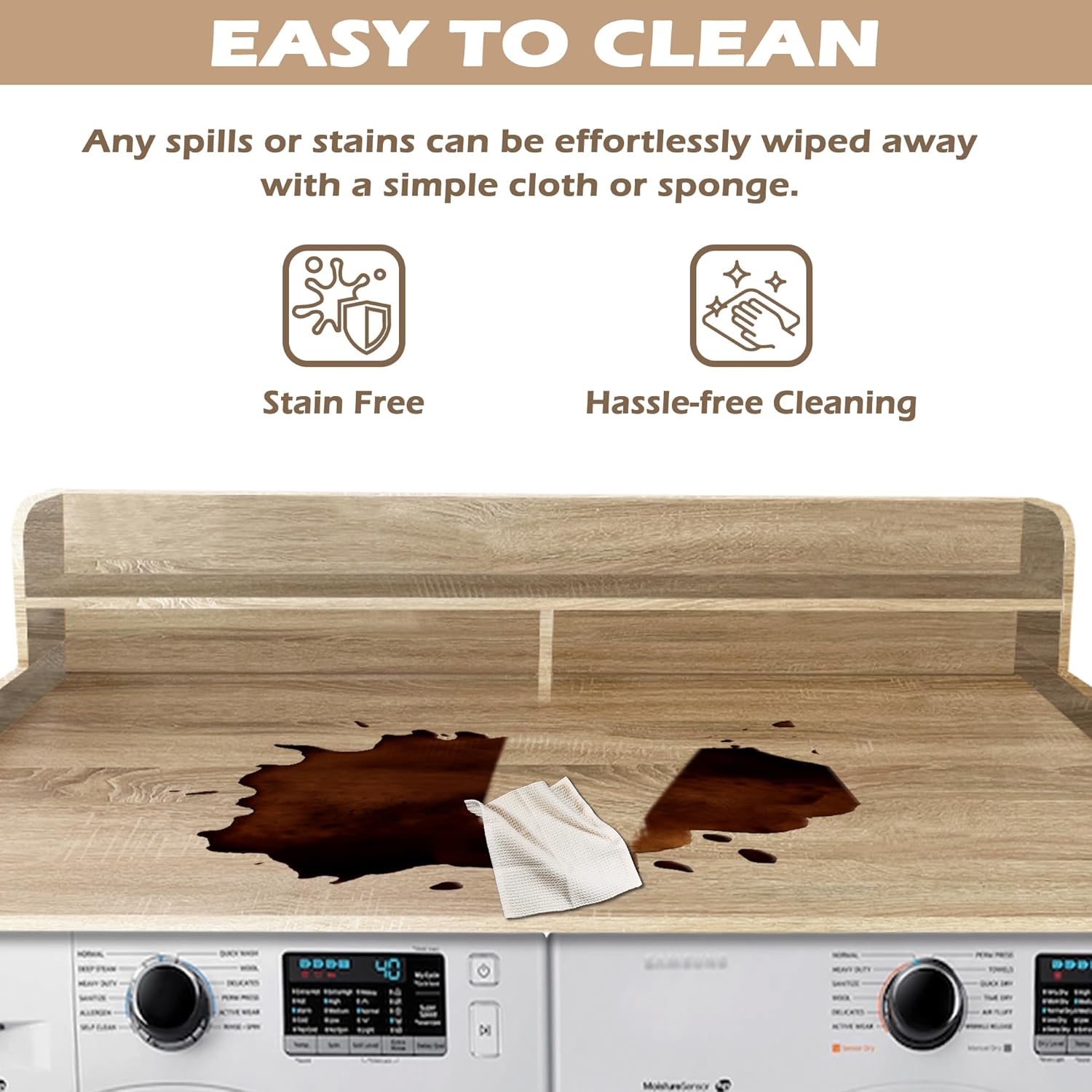Royxen Laundry Countertop with 2-Tier Shelf Universal Fit, Washer and Dryer Countertop with Storage Space, Shelf Height 11.5 Inches, White Oak - NestledHome
