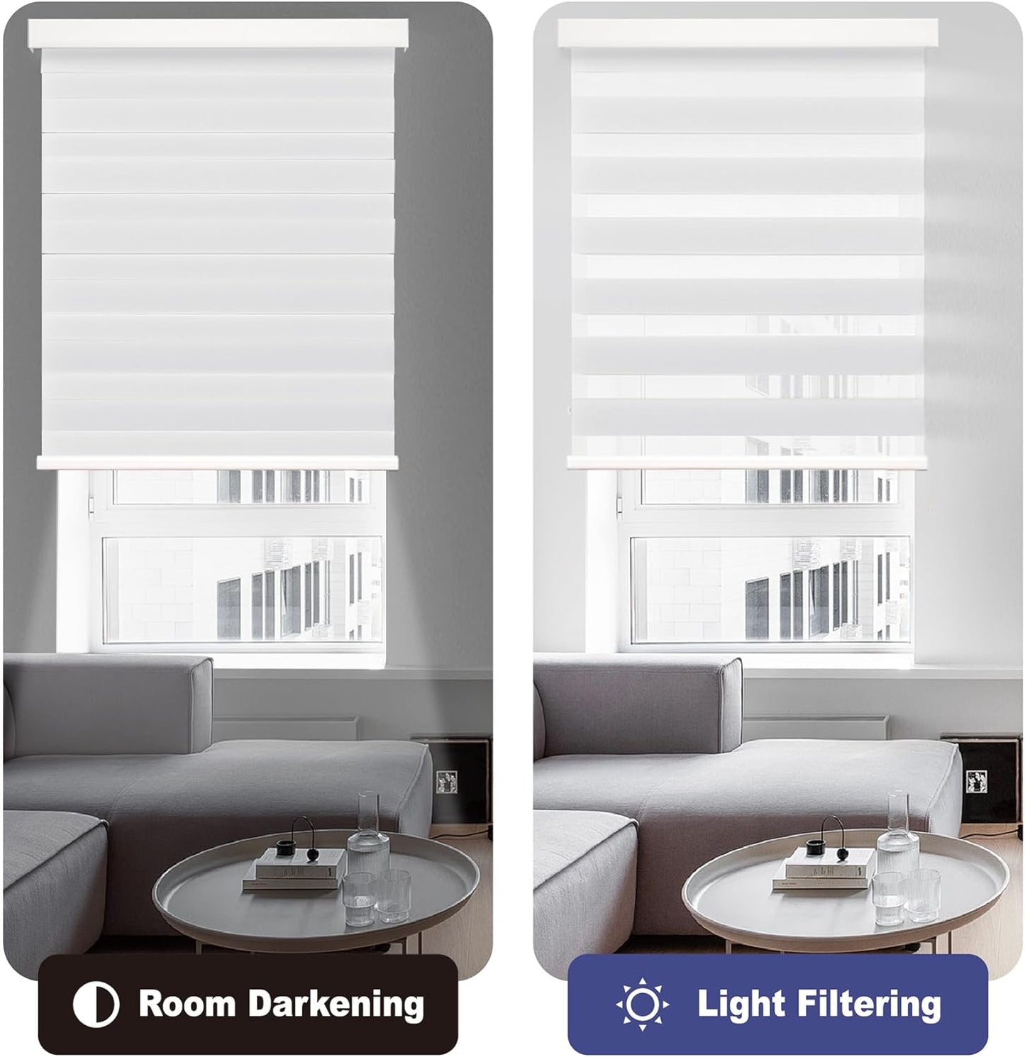 HESTIA Cordless Zebra Blinds Light Filtering Roller Shades Blackout Indoor Window Blind for Home Office,White,40" W x 60" H