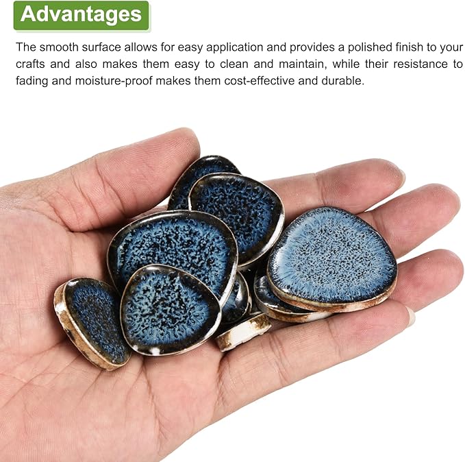 MECCANIXITY 100g Ceramic Mosaic Tiles for Crafts Bulk, Pebble Blue Glazing Ceramic Tiles for Mosaic Kits Garden Stepping Stone Cup Mat