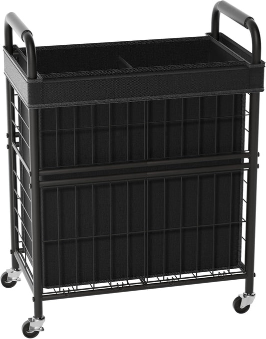 Laundry Hamper 2 Section, 110L Rolling Laundry Sorter Basket with Wheels, 2 Compartment Clothes Organizer Cart, Pull-Out Removable Bags for Laundry Room, Bathroom, Bedroom, Black - NestledHome
