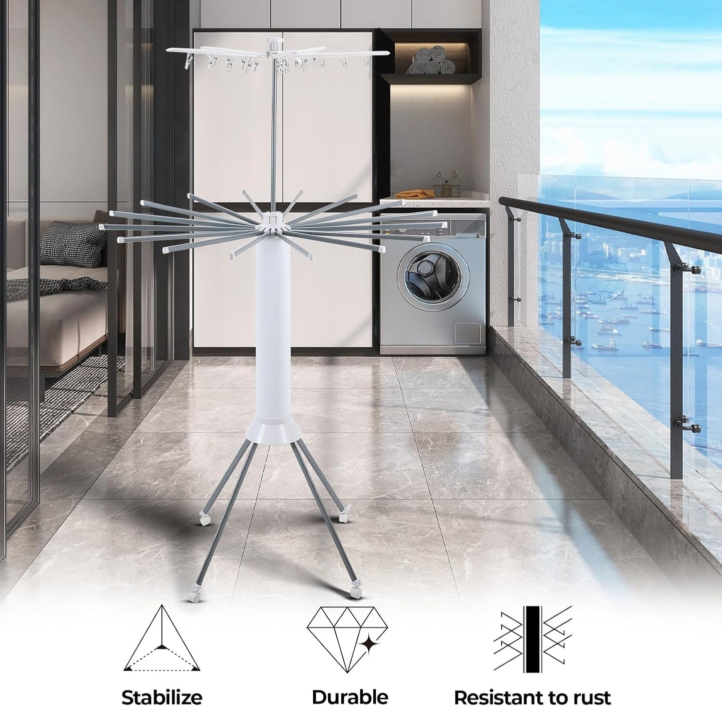4-Legged Clothes Drying Rack Foldable,Octopus-Shaped Portable Laundry Drying Rack,Outdoor and Indoor Collapsible Drying Rack with 4 Pulleys,2 Tier - NestledHome