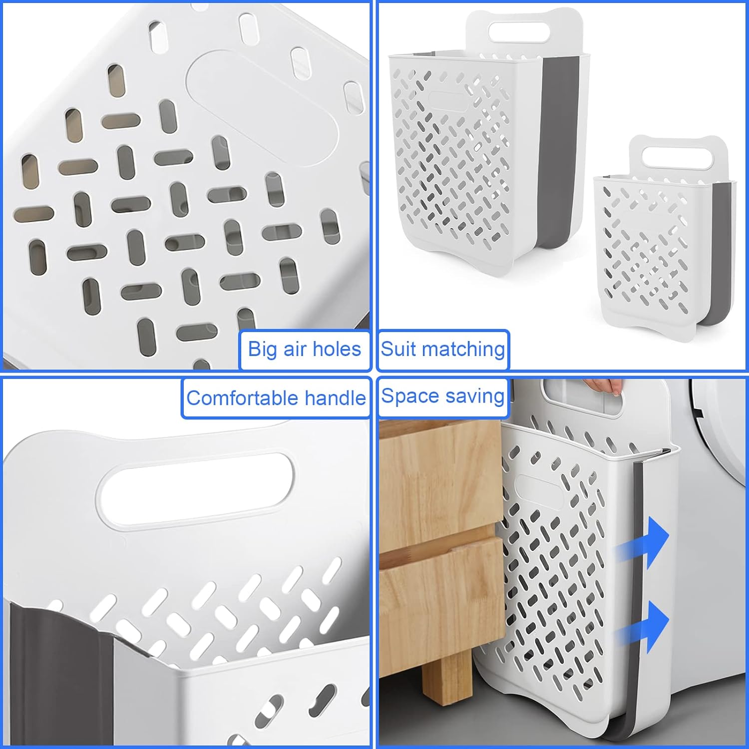 Laundry Basket Hamper,Hanging Wall Collapsible Laundry with Handle,Space-Saving Foldable Storage Dirty Washer Organizer Bin Multi-function Container Waterproof Durable,Set of 2(XL&M) - NestledHome