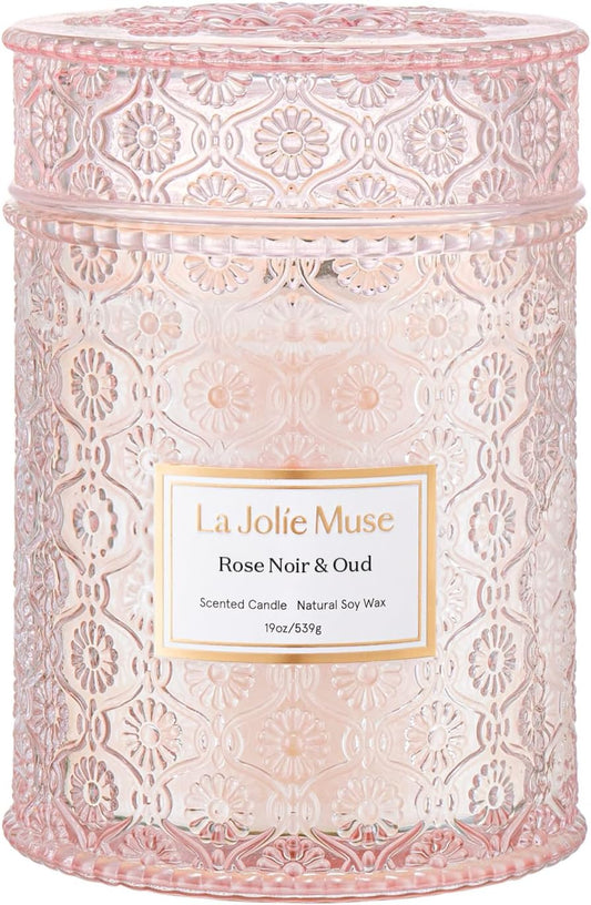 LA JOLIE MUSE Rose Noir & Oud Scented Candle – Lemon, Rose & Oud |19 oz Large Wooden Wick Candle | Natural Soy Wax | 90 Hours Clean Burn | Gift-Ready for Hosts & Gatherings | Elegant Home Décor - NestledHome