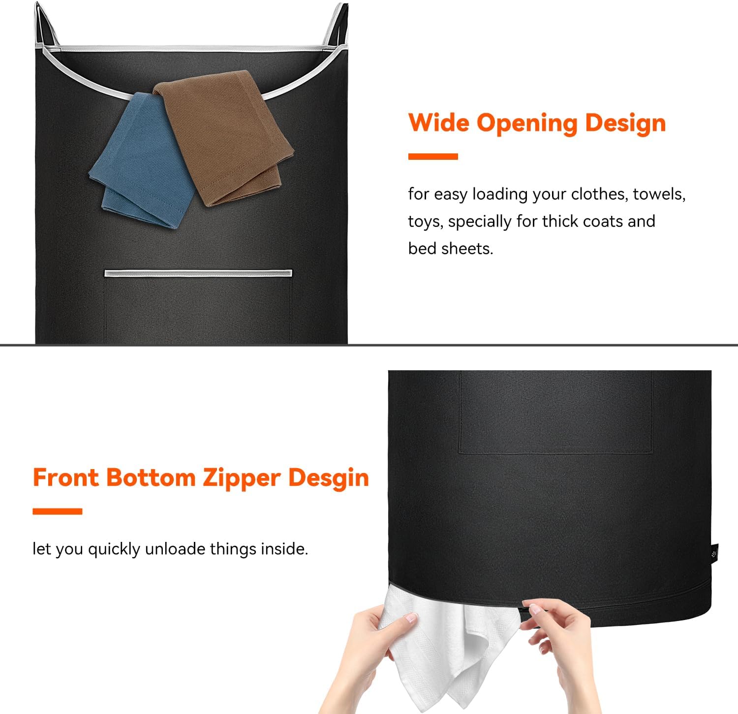 XL Hanging Laundry Hamper, 2PC-Black, Over Door/Wall Mount, Large Capacity, Modern Design, Durable, Waterproof - NestledHome