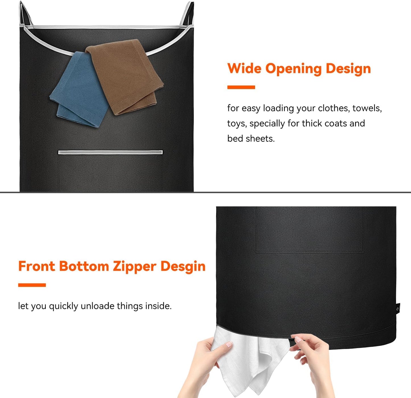 XL Hanging Laundry Hamper Bag, Black Door Hanging Hamper with Large Openging, Hanging Laundry Bag and Basket for Home, Dorm, or Travel,Durable and Stylish Design(Black 36x22Inch) - NestledHome