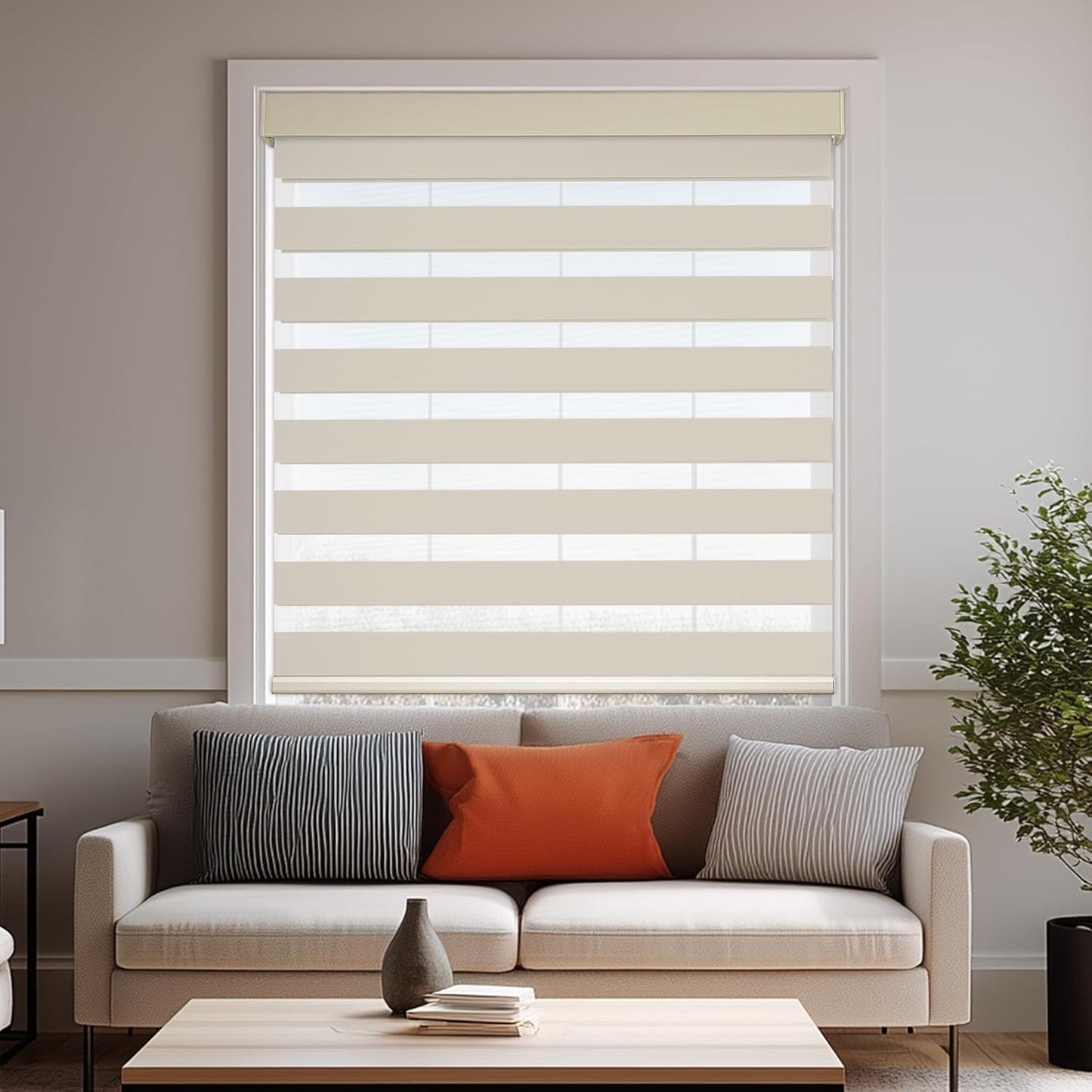 HESTIA Cordless Zebra Blinds Light Filtering Roller Shades UV Blocking Blackout Privacy Indoor Window Shades for Home Office Day and Night, Beige,31" W x 60" H