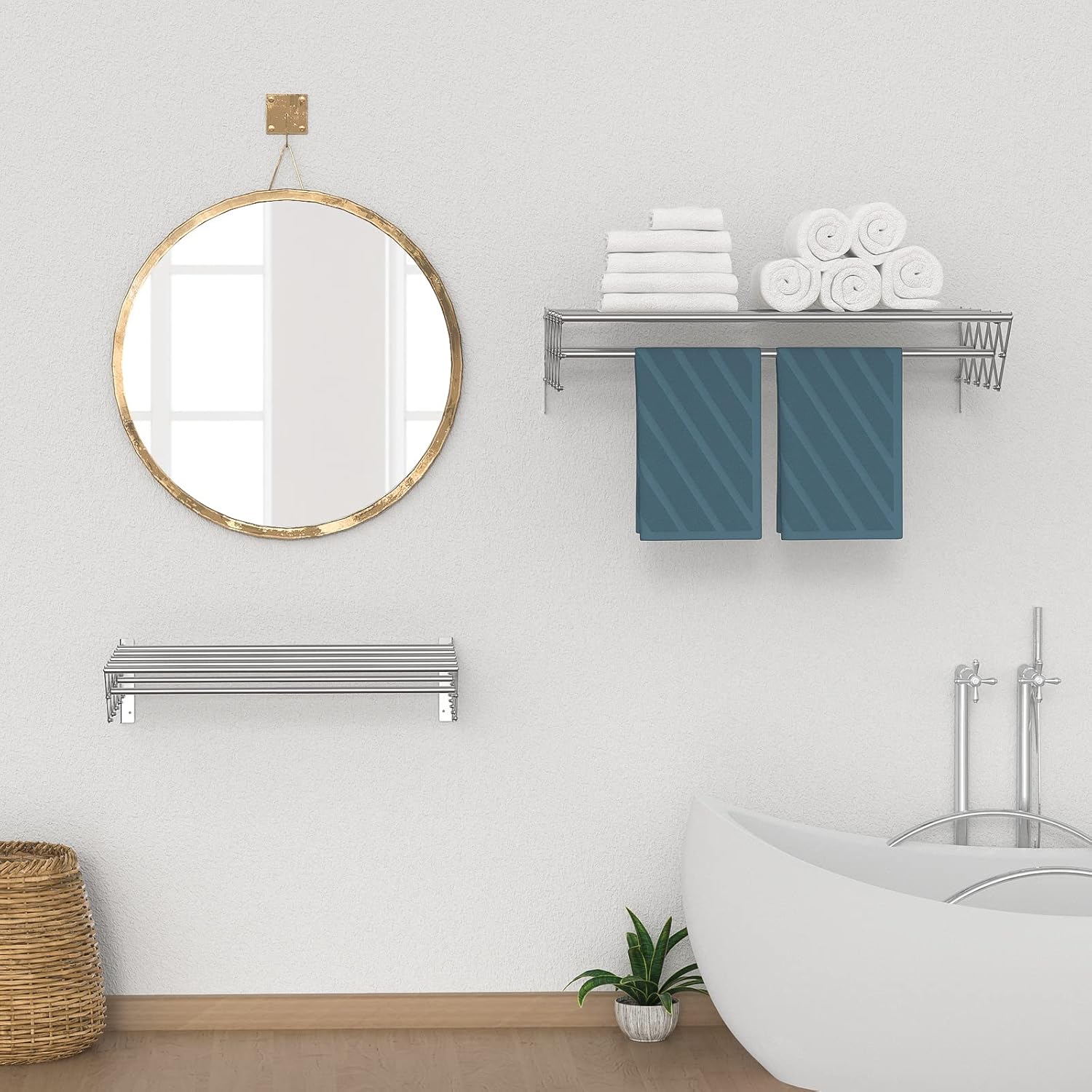Guevara Wall Mounted Clothes Drying Rack,Stainless Steel Foldable Drying Rack for Laundry Room/Bathroom Tower，Easy to Install 31-inch Rod, 120 lbs Large Capacity- Indoor and Outdoor Use - NestledHome