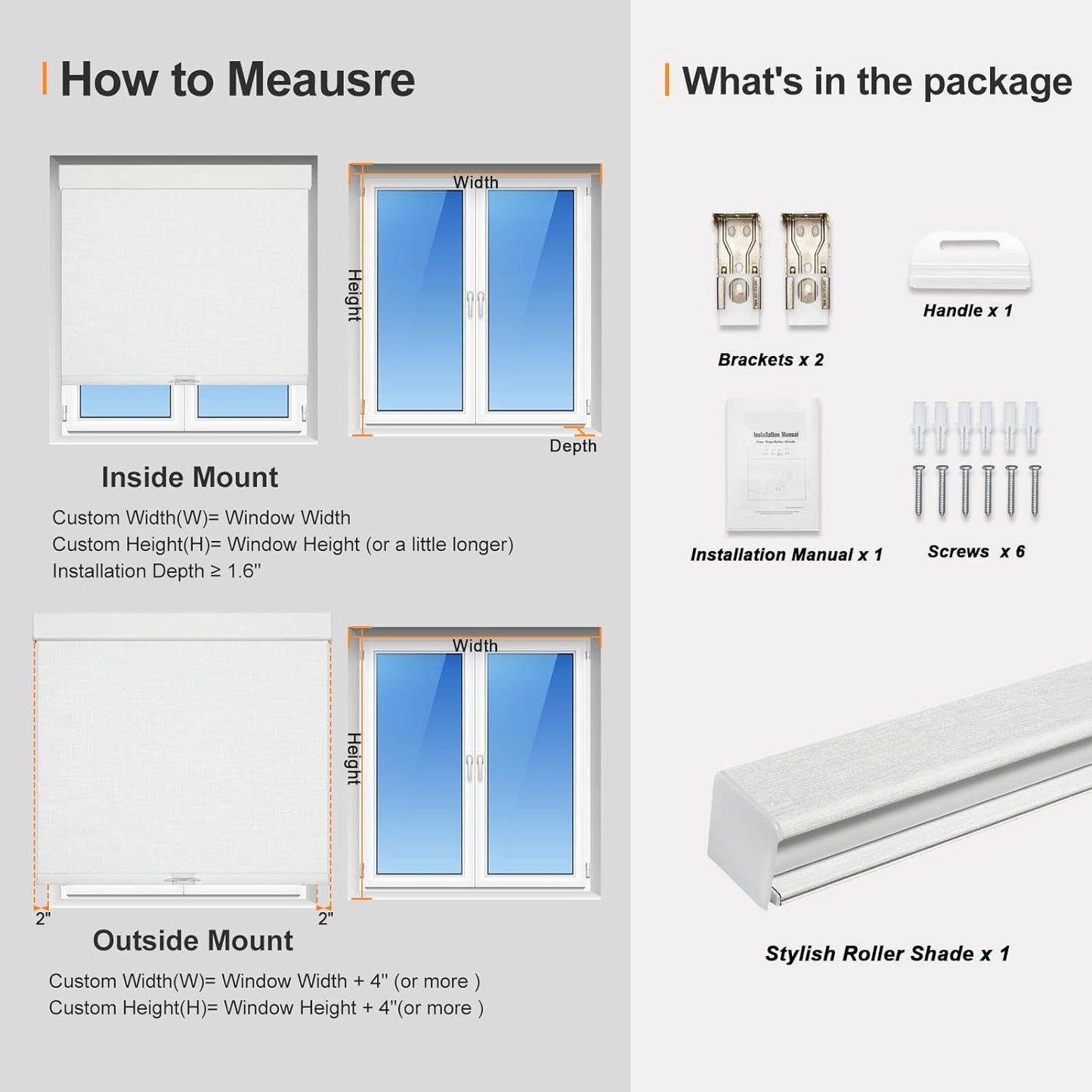 Persilux Blackout Roller Shades & Blinds Windows Shades Free-Stop Blackout Blinds with Jacquard Fabric,Cordless Blinds Pull Down Shades for Home, Easy to Install for Door/Office, White(42" W x 72" H)