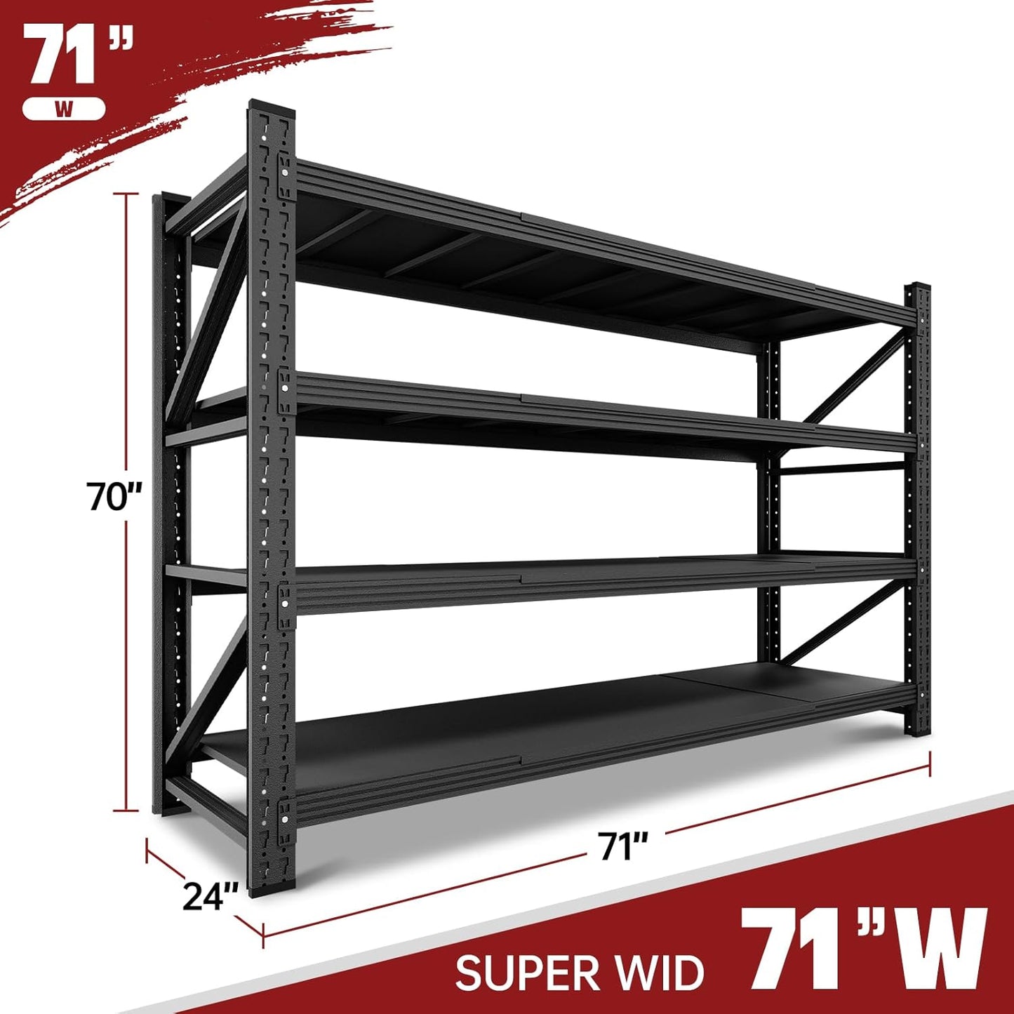 5000LBS Storage Shelves,71" W Garage Shelving Heavy Duty Metal Adjustable Garage Shelves, Shelving Units Industrial Shelving for Warehouse,71" W x 24" D x 69" H,Black - NestledHome