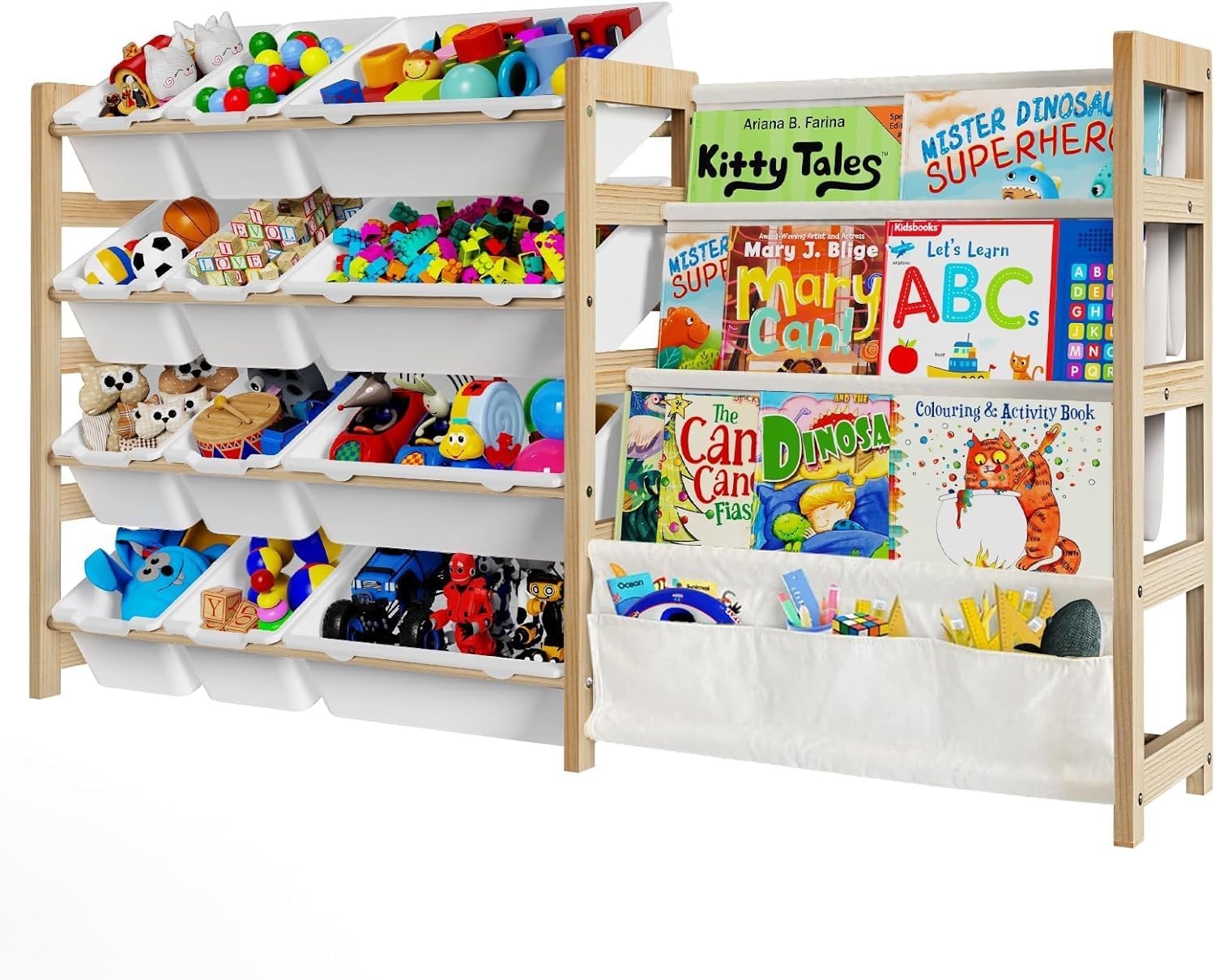 Large Toy Storage Organizer with Bookshelf, Toy Organizers and Storage with 12 Storage Bins, 4 Tier Multipurpose Toys Organizer Storage for Kids Room, Playroom, Nursery Room, White - NestledHome