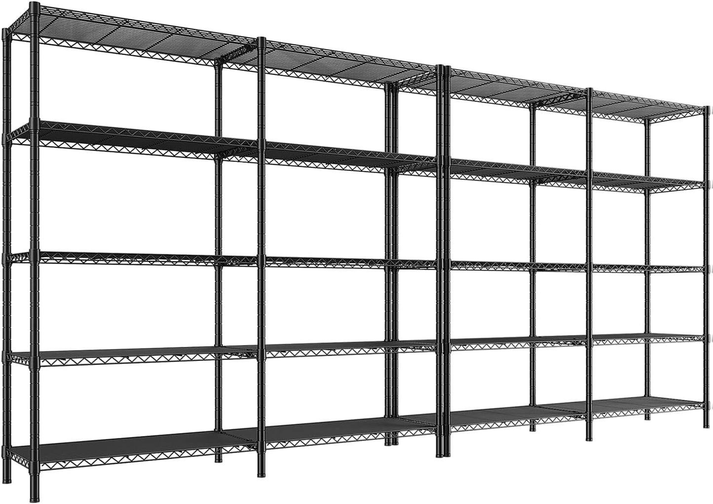 REIBII 5 Tier Wire Shelving Storage Shelves Loads 1430LBS, 58" W Metal Shelving Unit for Storage Adjustable Heavy Duty Garage Shelving Pantry Shelves Kitchen Shelving, Black, 2 Pack - NestledHome