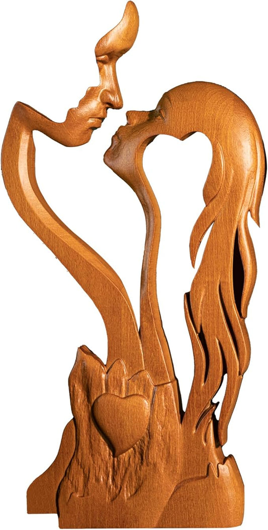 BGCOPPER Wooden Kissing Couple Ornament, Abstract Couple Portrait Sculpture Romantic Love Statue Decor Gift for Women Anniversary Valentine Wedding - 10 Inch