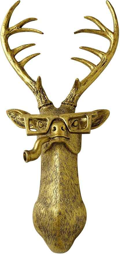 montresor Deer Head Wall Mount 17 inchs Gold Deer Decor PU Foam Material (NOT RESIN) Wall Decor Art for Whimsigoth Home Wall Decor Lightweight Accent Wall Hanging Room Decor Maximalist Decor