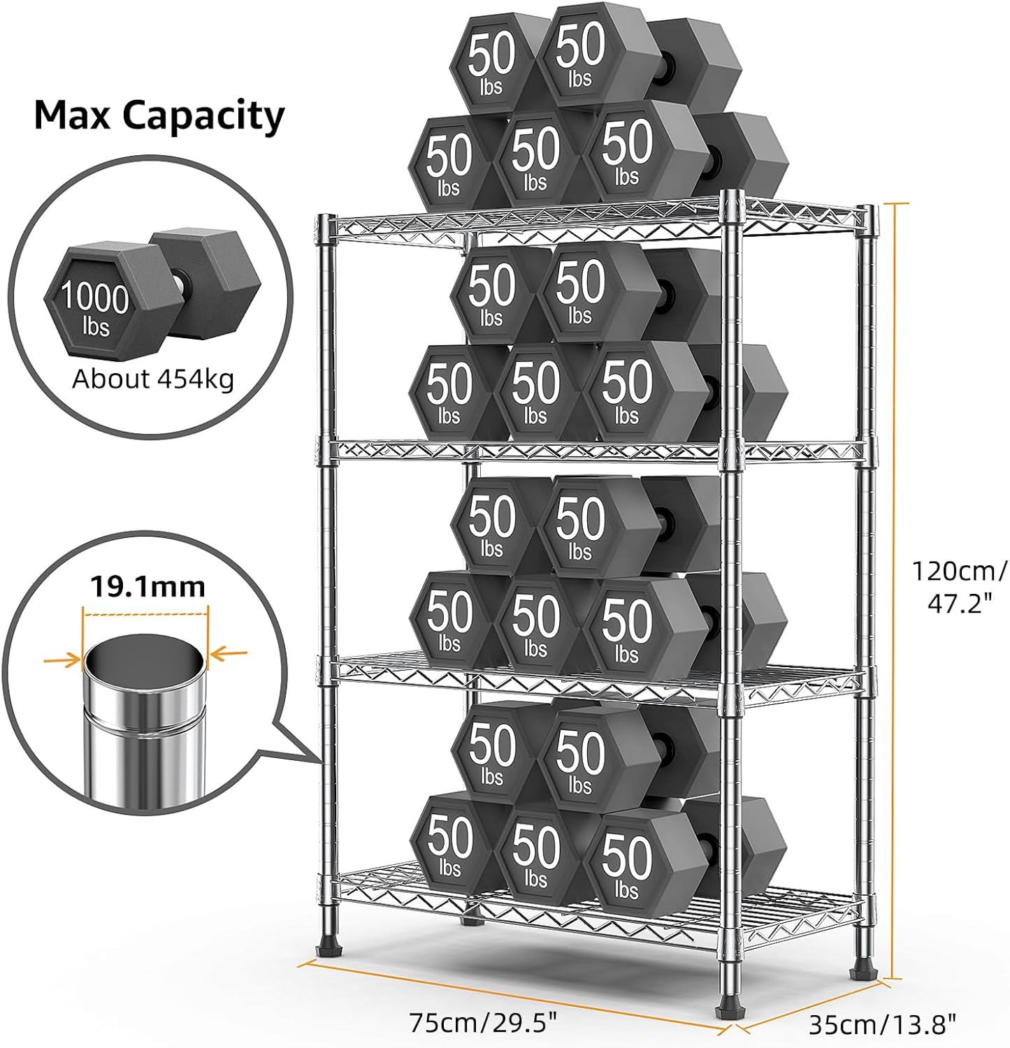 1000 lbs Storage Shelving Steel Heavy Duty 4-Tier Utility Shelving Unit Steel Organizer Wire Rack for Home,Kitchen,Office,Chrome (13.7" D x 29.5" W x 47.2" H) - NestledHome