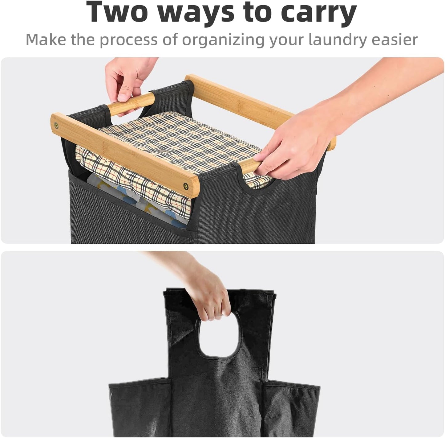 Laundry Hampers 3 Section, Laundry Sorter with Removable Shelf and Pull-Out Bags, Clothes Hampers with Wheels Rolling Cart Basket for Laundry Room Bathroom, 3 x 40 L (Black White Gray) - NestledHome