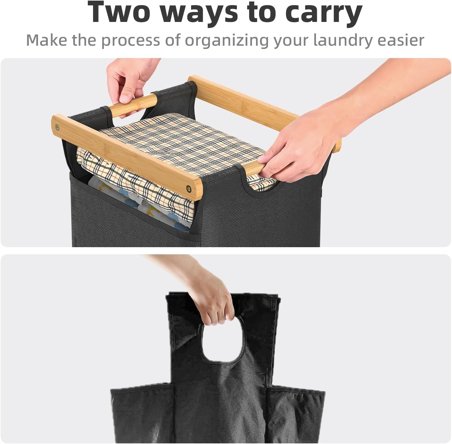 Laundry Hampers 3 Section, Laundry Sorter with Removable Shelf and Pull-Out Bags, Clothes Hampers with Wheels Rolling Cart Basket for Laundry Room Bathroom, 3 x 40 L (Black White Gray) - NestledHome