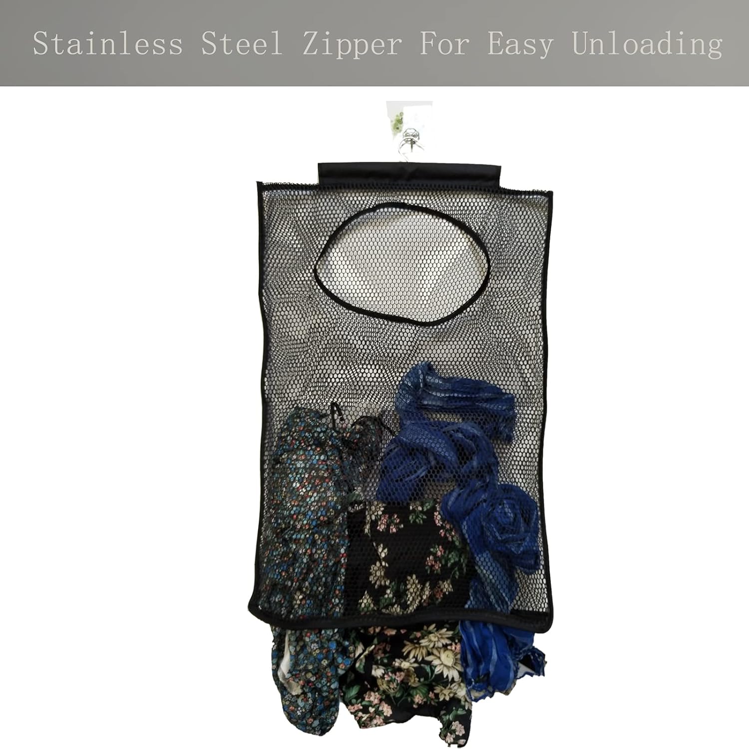 Hanging Mesh Laundry Hamper (30in*20in*2in) Large Dirty Clothes Bag, Can Be Used Behind The Door & Closet & Caravan& Bathroom (Black) - NestledHome