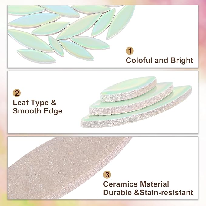 uxcell Ceramic Mosaic Tile, About 200g Teardrop Leaf Tile Mosaic Block for Handicrafts Artwork, Light Green/Blue