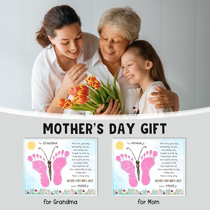 DIY Mothers Day Footprints Butterfly Art Craft Keepsake, Mothers Day Butterfly Footprint Memory Keepsake Decoration, Crafts Gifts for Mom Grandma from Kids Daycare PreK School Activity, Set of 8 Pcs