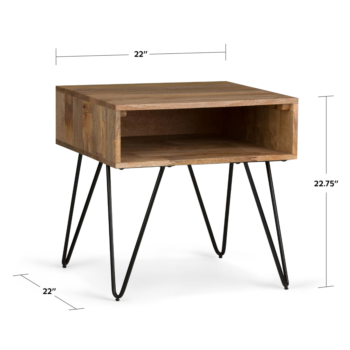 Hunter 22" Wide Solid Wood Square End Table in Natural